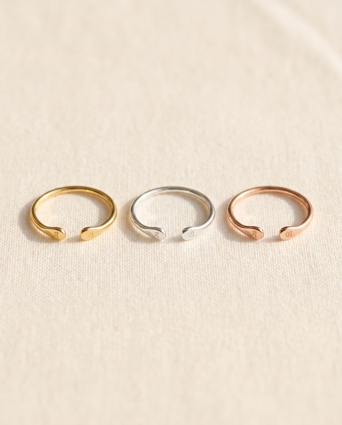 Bague Whisper en trois couleurs : plaqué or, argent et or rose
